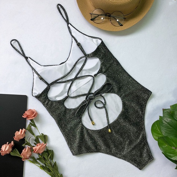 ⛱🆕Shining Girl One Piece Swimsuit Black - Picture 5 of 5